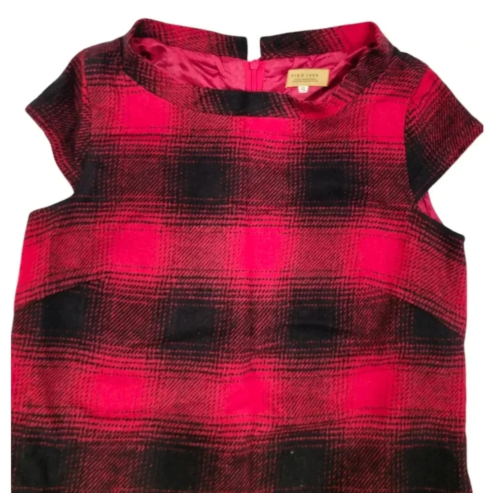 Piko 1988 Red Black Tartan Buffalo Plaid Checkered Shift Mini Dress Size Small